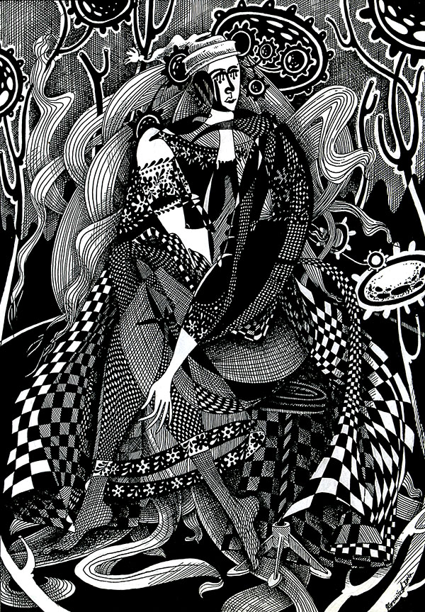 «Опівнічний погляд на вечірні квіти». 2012. Папір, гелева ручка